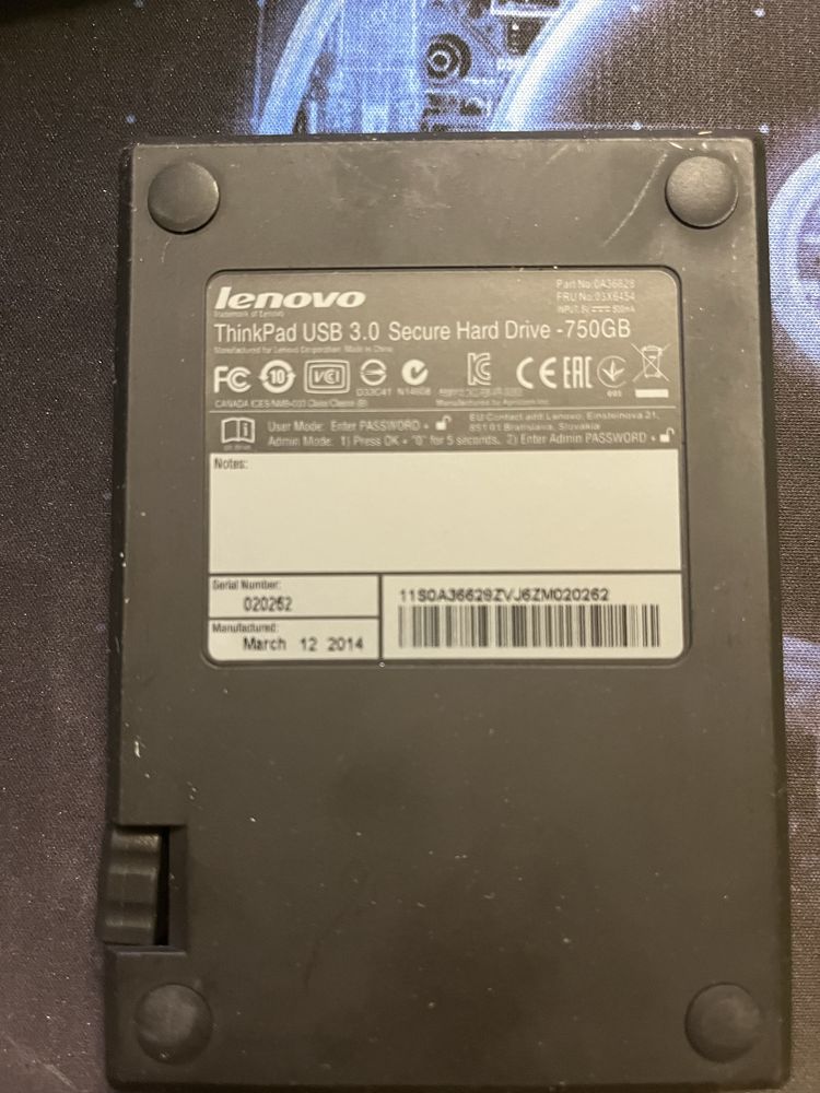 Накопичувач Lenovo ThinkPad USB 3.0 Secure Hard Drive-750GB