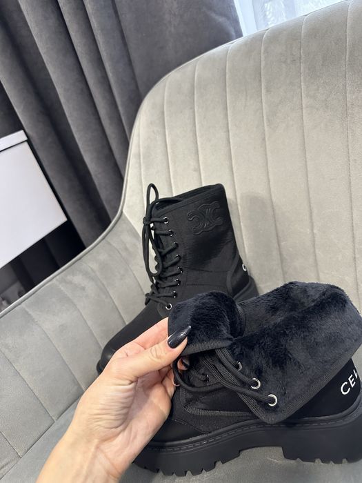 Чоботи черевики celine селін чорні ботинки сапоги теплі зимові осінні