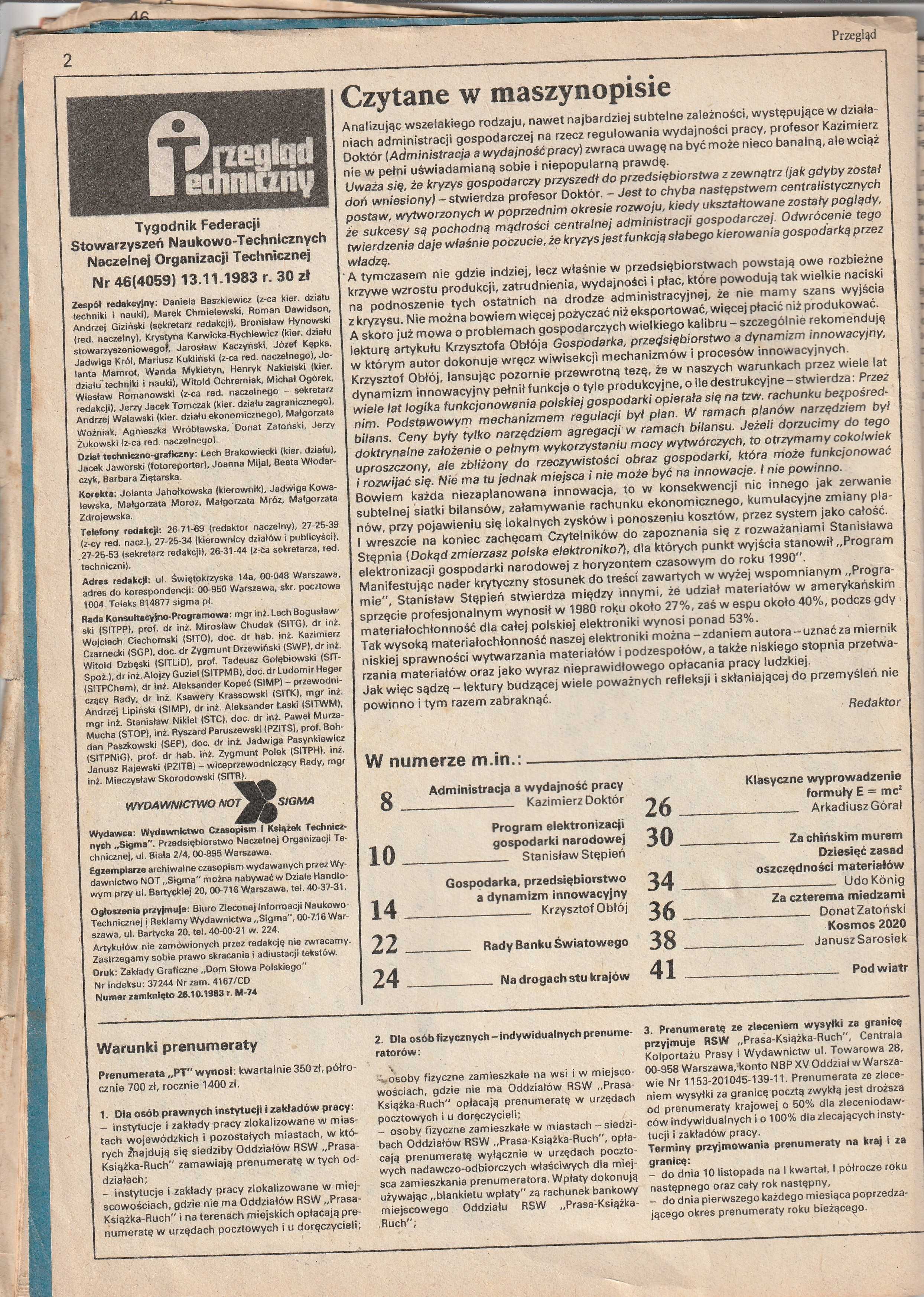 Przegląd Techniczny 13.11.1983 super prezent