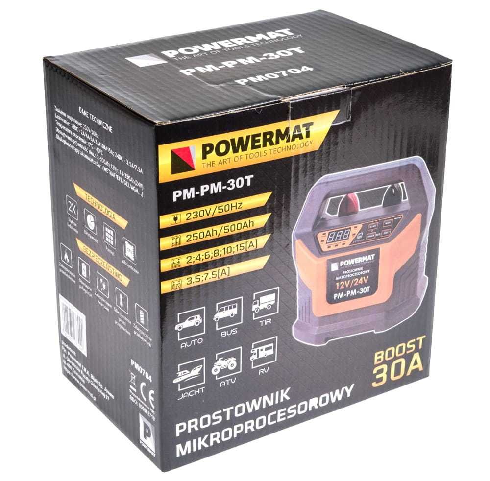 POWERMAT Prostownik Mikroprocesorowy Akumulatorowy 12v 24v PM-PM-30T