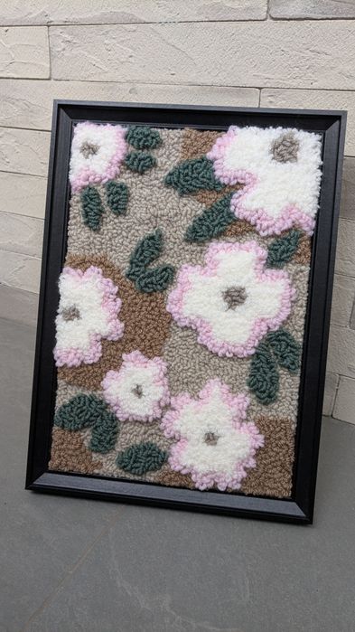 Інтер'єрна картина квіти | килимова вишивка | об'ємне панно | ручна ро