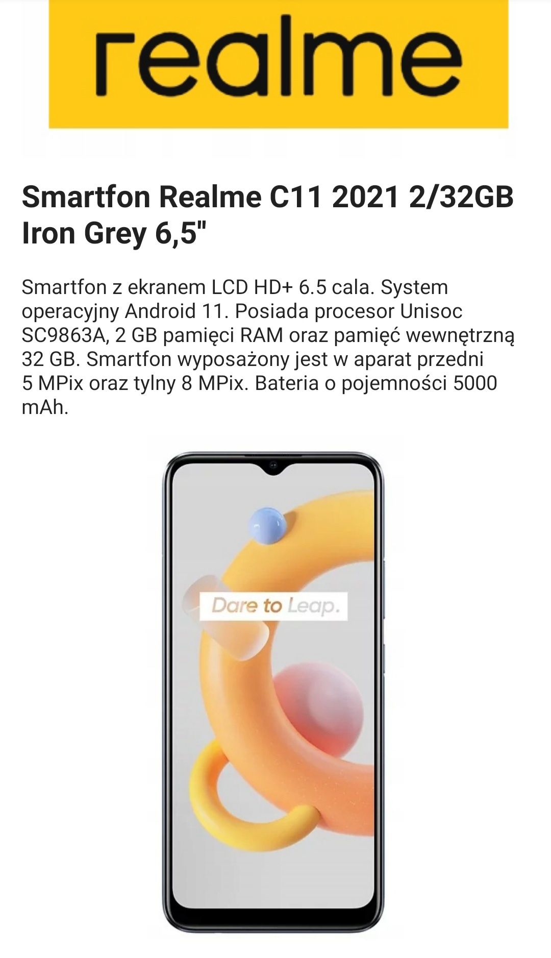 Nowy Smartfon Realme C 11 2/32 GB