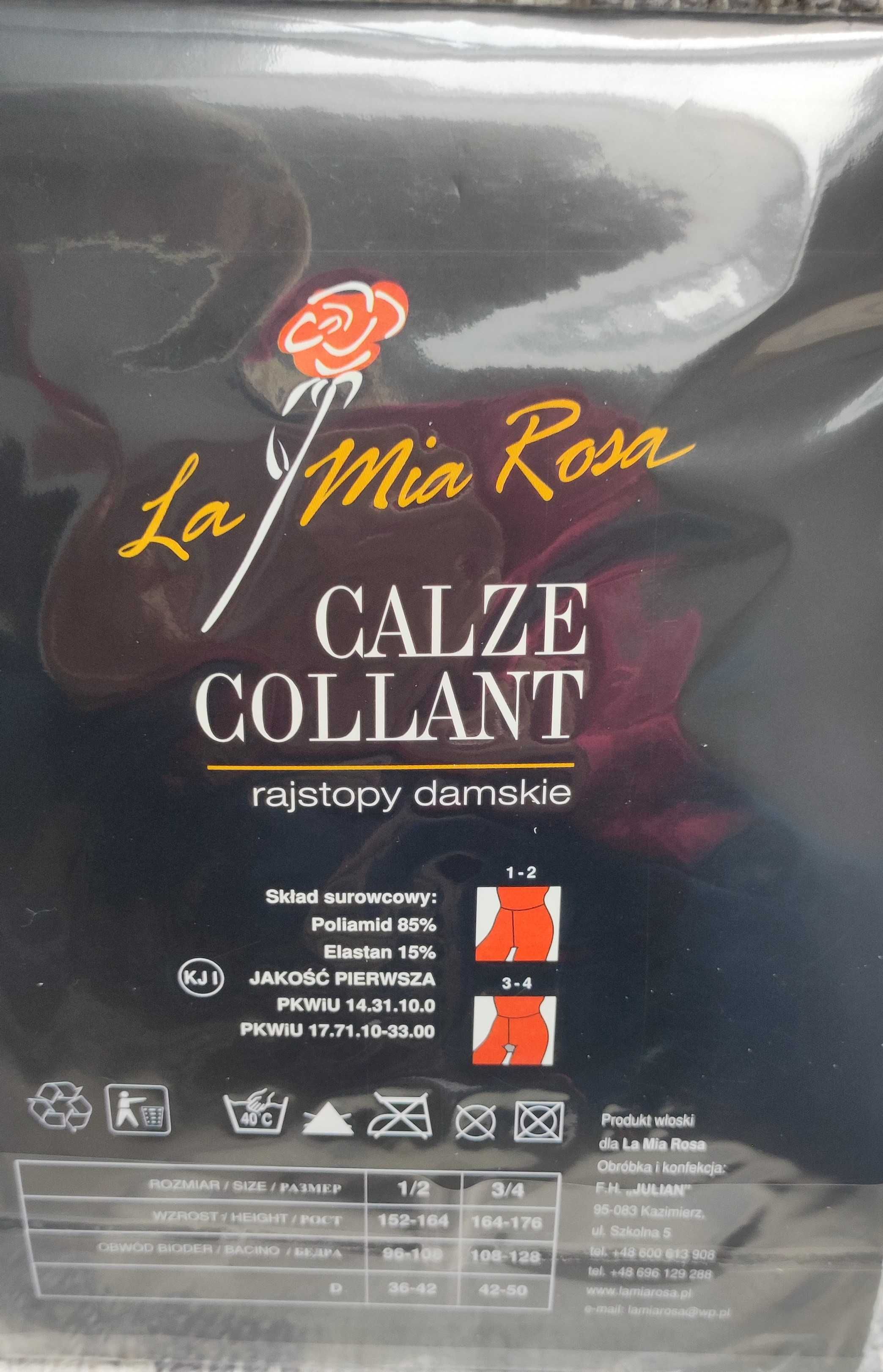 Czarne rajstopy 50 DEN z aplikacją włoska produkcja La Mia Rosa