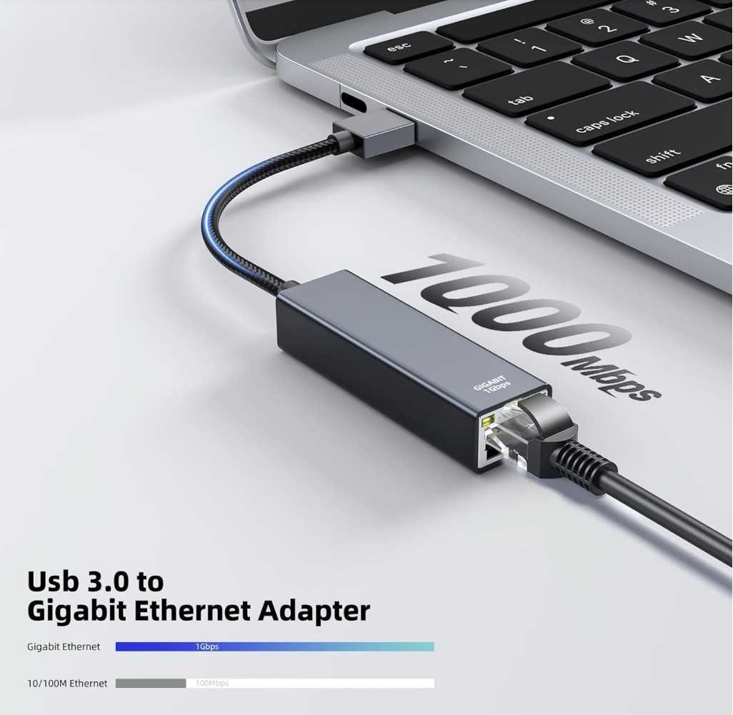 Adapter USB na Ethernet USB 3.0 na LAN, 1000 Mbps RJ45