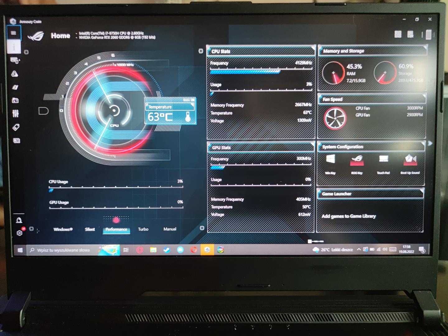Laptop ASUS ROG Strix Corei7, 16GB RAM, 512GB SSD