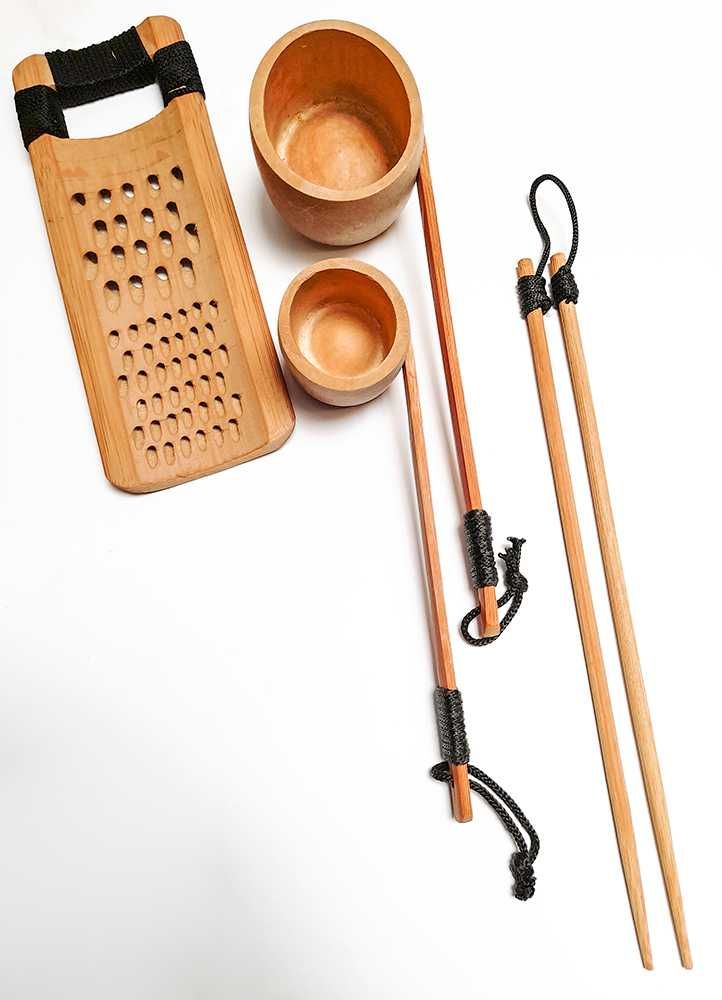 Conjunto de Utensílios de Cozinha Tradicional Asiática em Bambu