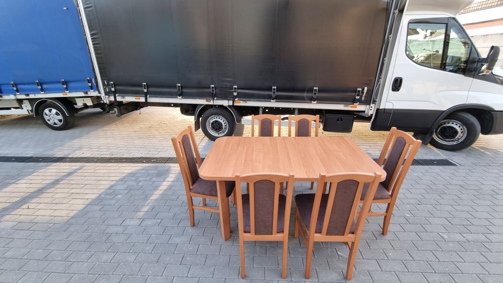 Nowe: Stół 80x140/180 + 6 krzeseł, olcha + brąz, dostawa cała POLSKA