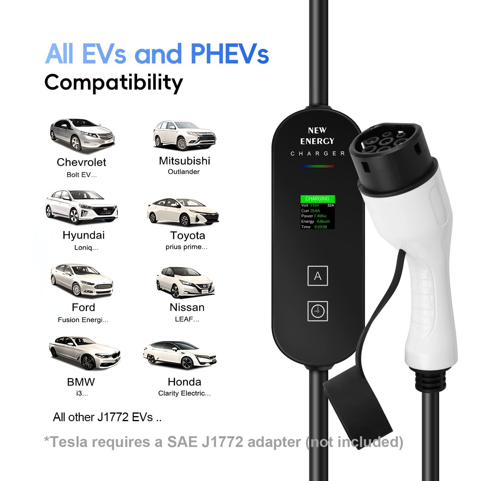 Carregador Portatil EV Bomern 32A 7KW Ecrã 1.3″