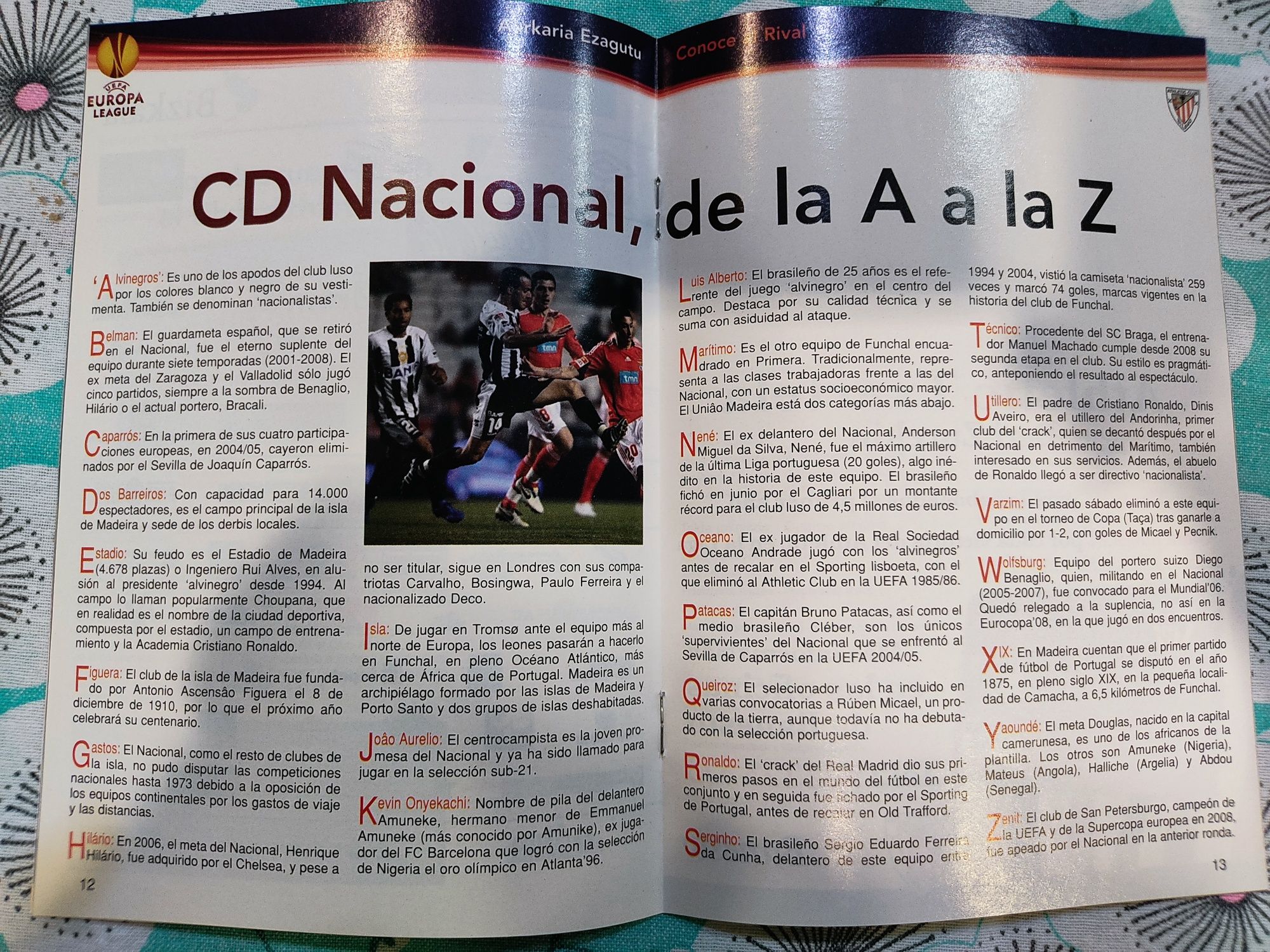 Programa de Athletic Bilbau CD Nacional Europa league 2009/2010