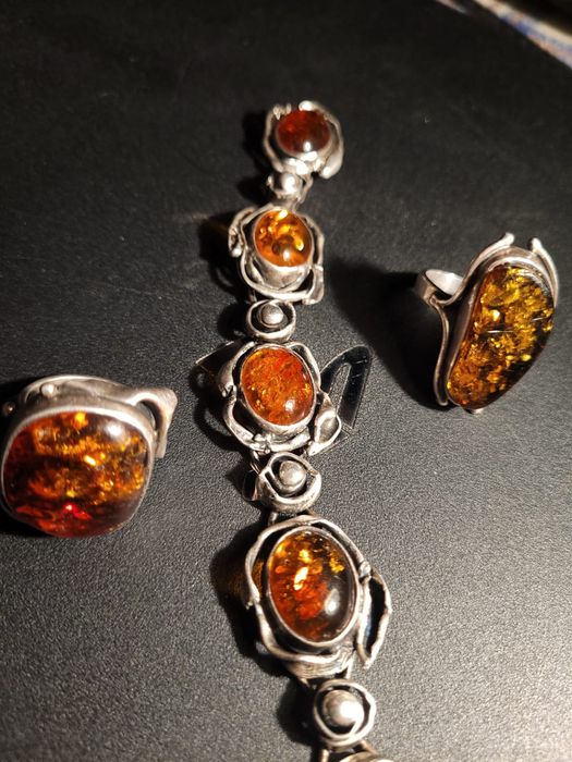 Srebro bursztyn branzoletka