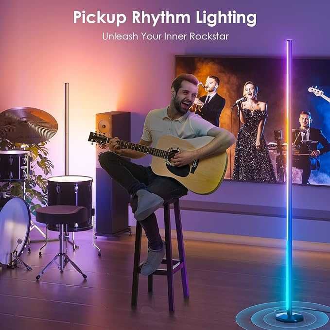 Lampa stojąca RGB LED, 165 cm, ściemniana i zdalnie sterowana