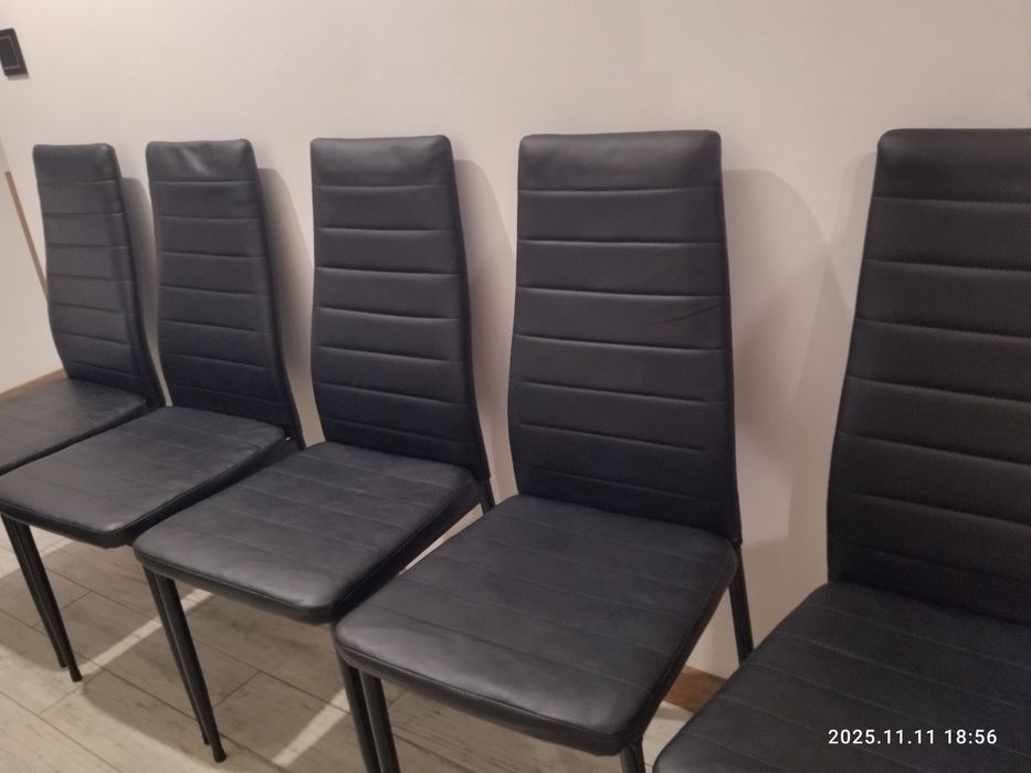 Krzesła czarne skóra ekologiczna 5 szt.