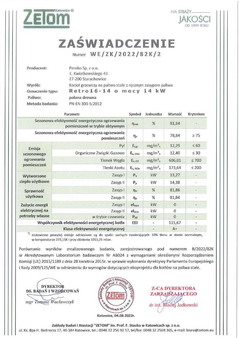 Kocioł, piec zgazowujący drewno PEREKO Retro 14 kW