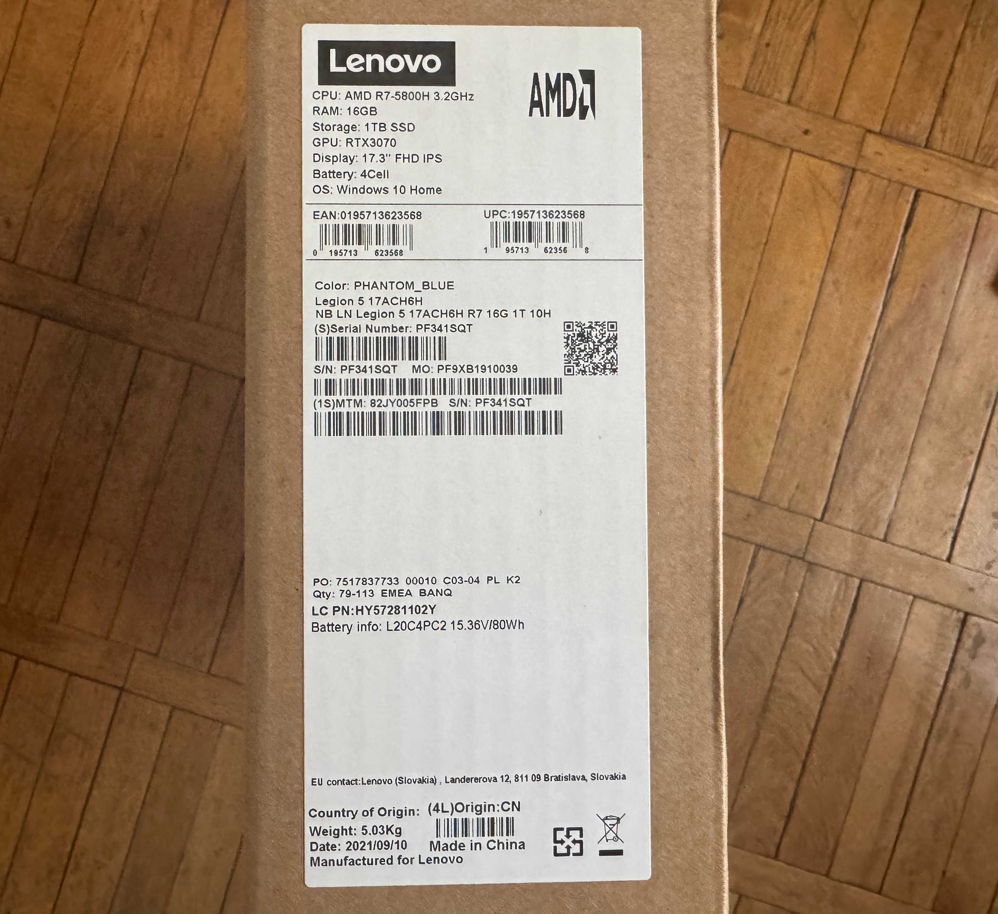 17.3" Lenovo Legion 5 17ACH6H AMD Ryzen 7 5800H/RTX3070/16GB/1TB 144Гц