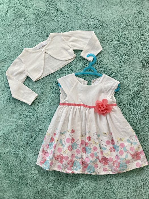 Zestaw sukienka i bolerko Cool Club r.80 kwiaty Roczek Chrzciny