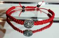 Bransoletka sznurek czerwony San Benito Świętego Benedykta hematyt