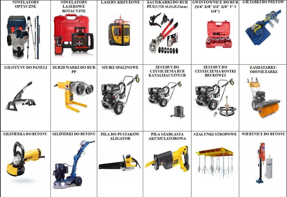 Wypożyczalnia wynajem sprzęt budowlany/ ogrodniczy / przyczepy/ lawety