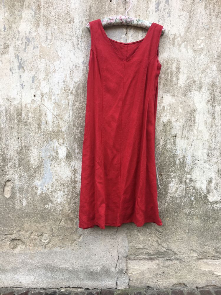 Lniana sukienka M ,len ,czerwona  nasycona