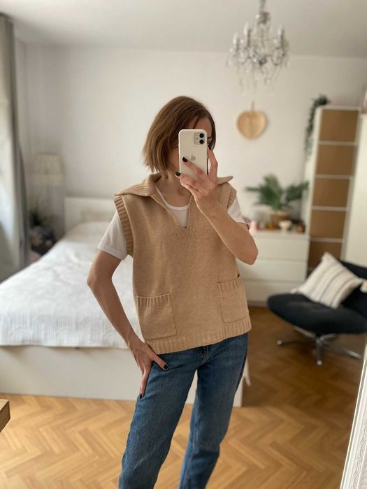 Someday bezrękawnik beżowy kamizelka wełna bawełna oversize S 36