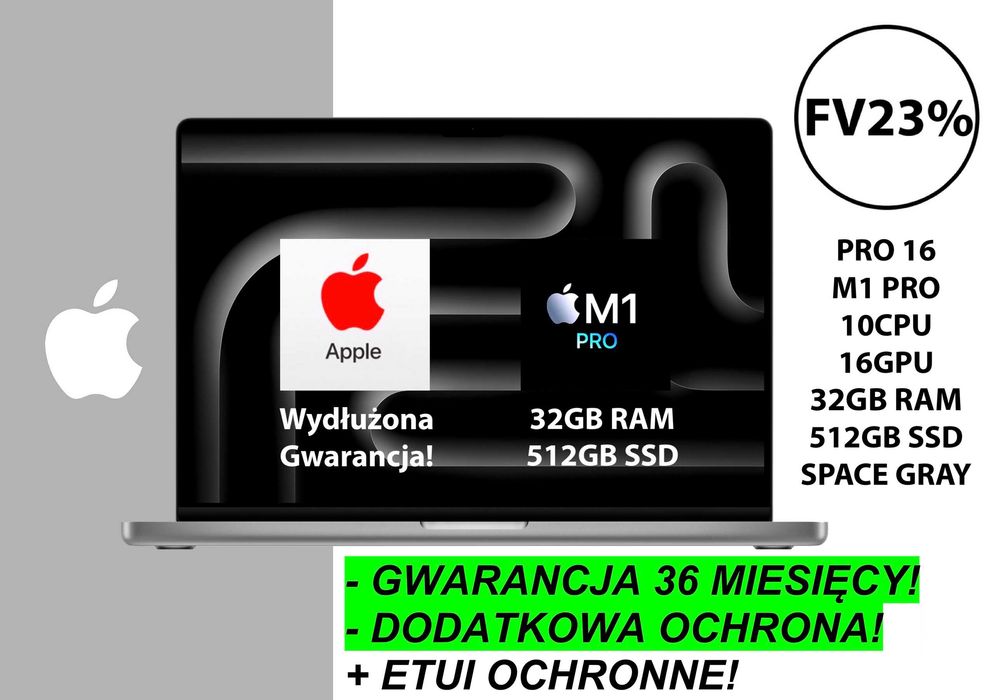 NOWY Apple MacBook Pro 16 M1 Pro 32GB RAM 512GB DODATKI GW-3LATA! FV23