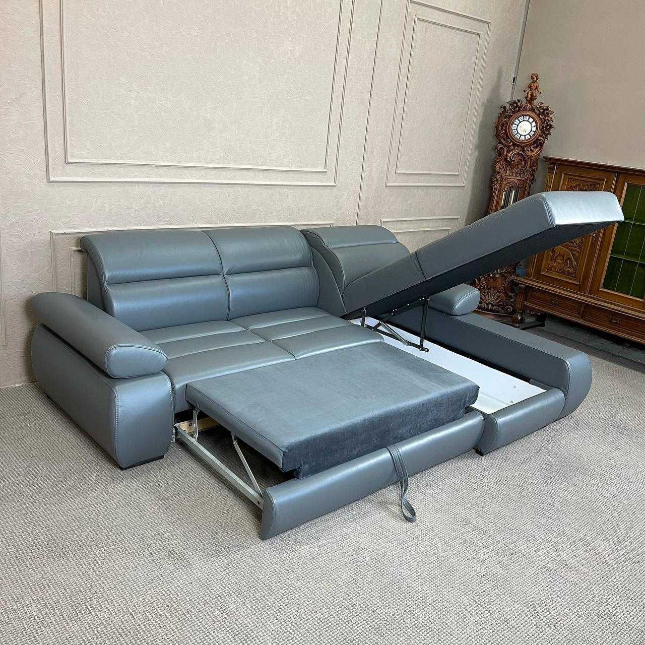 Кутовий шкіряний розкладний диван