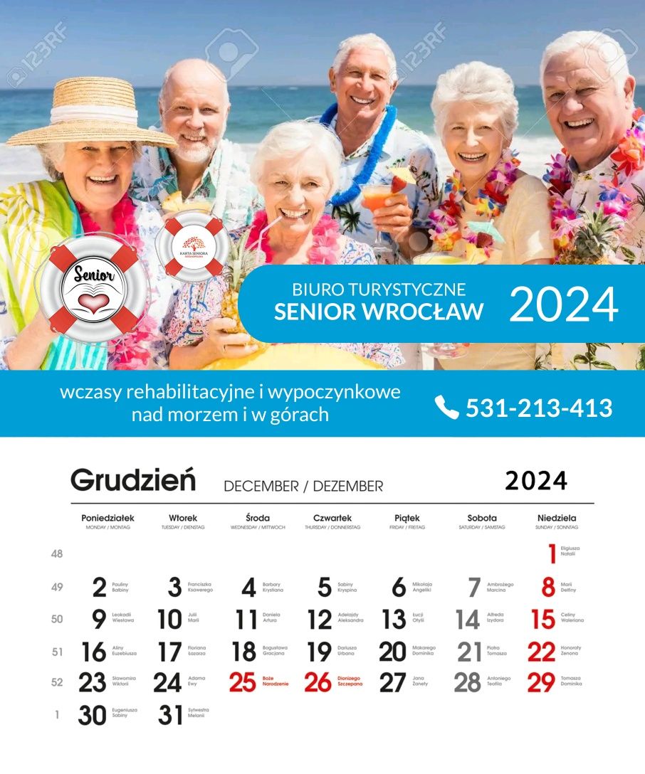Kalendarz ścienny 2024 dla seniora