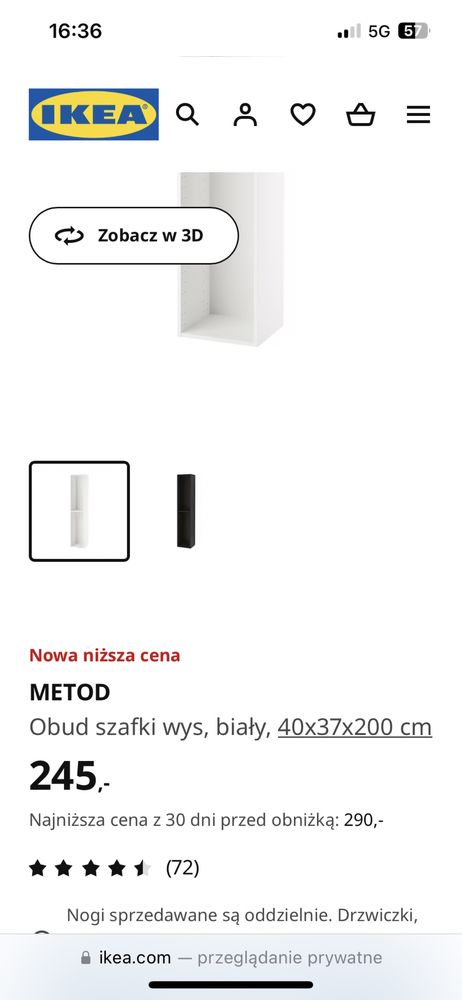 Obudowa szafki wysokiej biały Metod 40x37x200