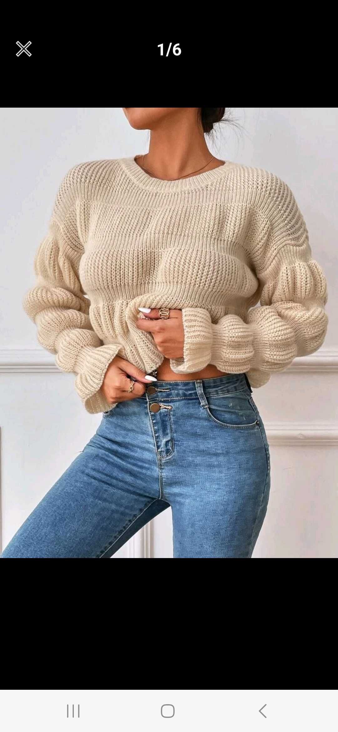 Nowy sweter damski beżowy oversize modny sweterek kremowy ecru 36