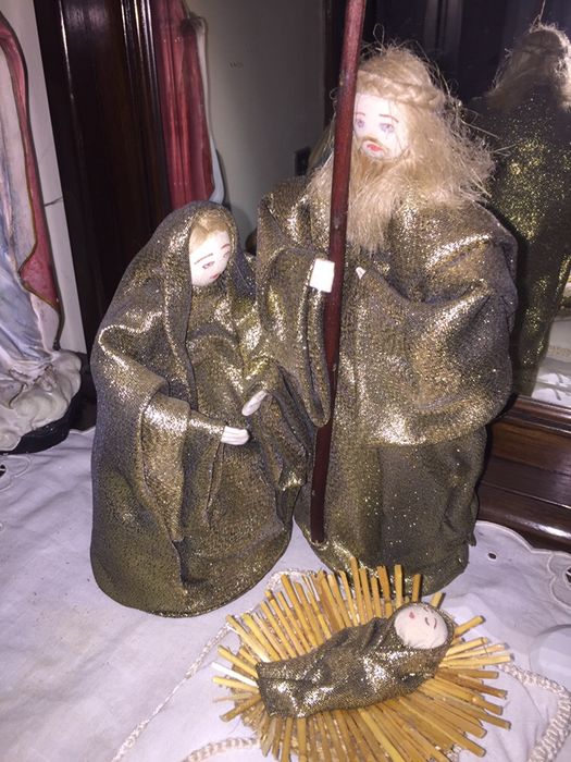 Presépio 3 peças Jesus Maria e José em tecido peça única artesanal