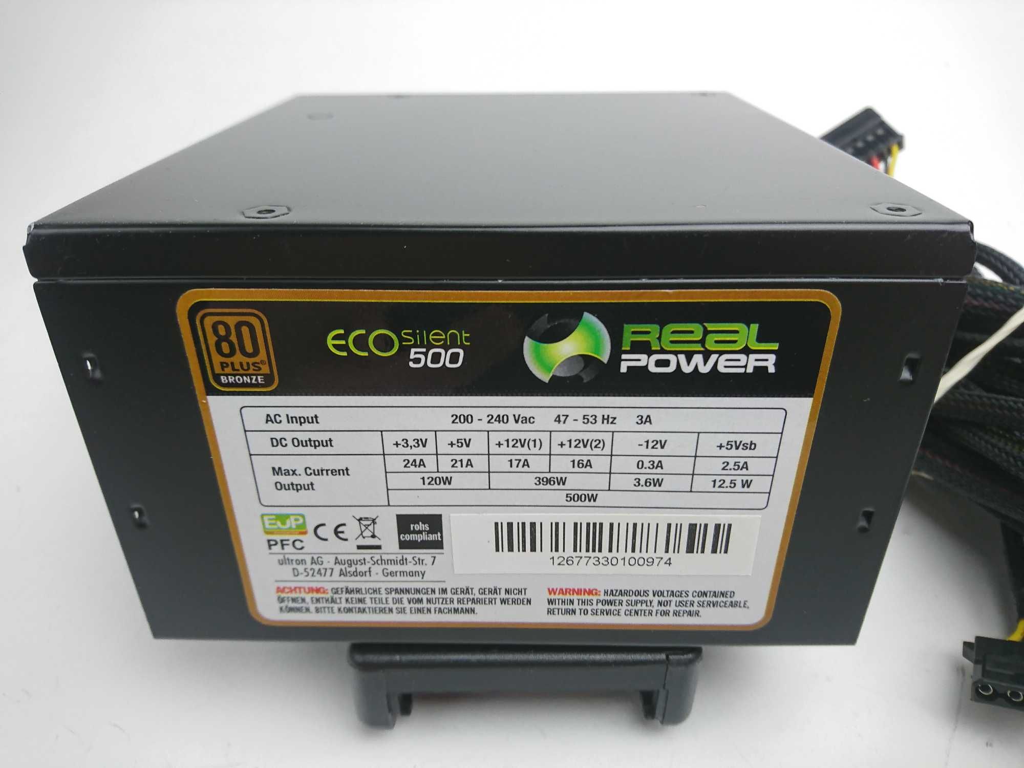 БЖ RealPower ECO Silent 500W, PCI-E 6+2pin,A-PFC,80PLUS BRONZE,пломба.
