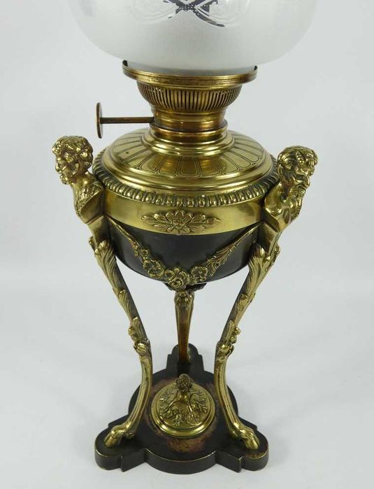 Lampa naftowa brąz EMPIRE brenner LEMPEREUR&BERNARD kominek klosz