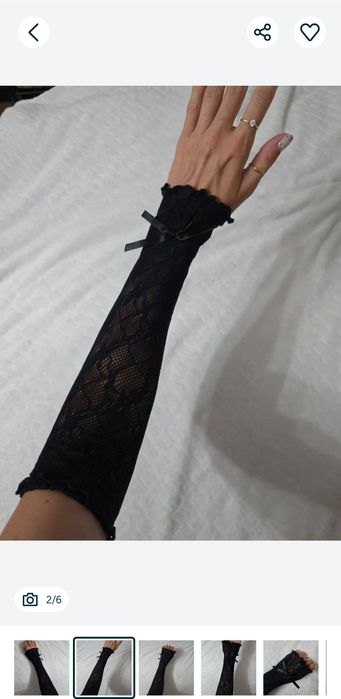 Długie czarne rękawiczki bez palców koronkowe rękawy alternative emo G