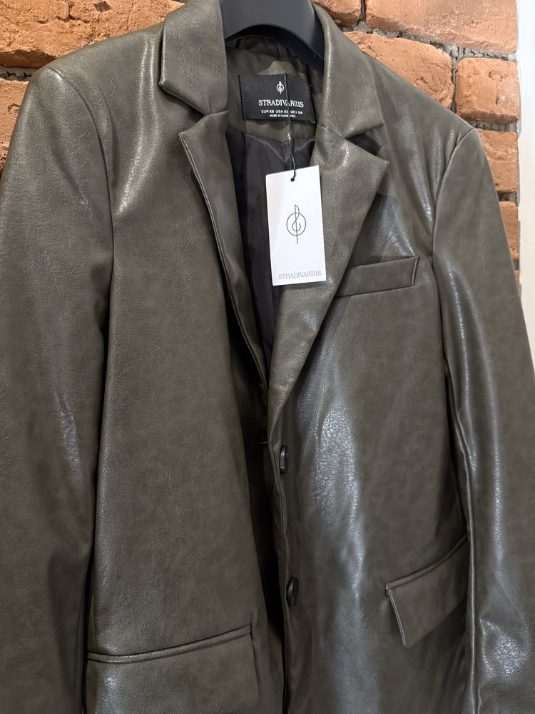 Stradivarius nowa marynarka skóra ekologiczna kurtka khaki 34 XS