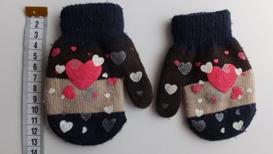 рукавицы синие с сердечками варежки двойные на 2 - 3 года