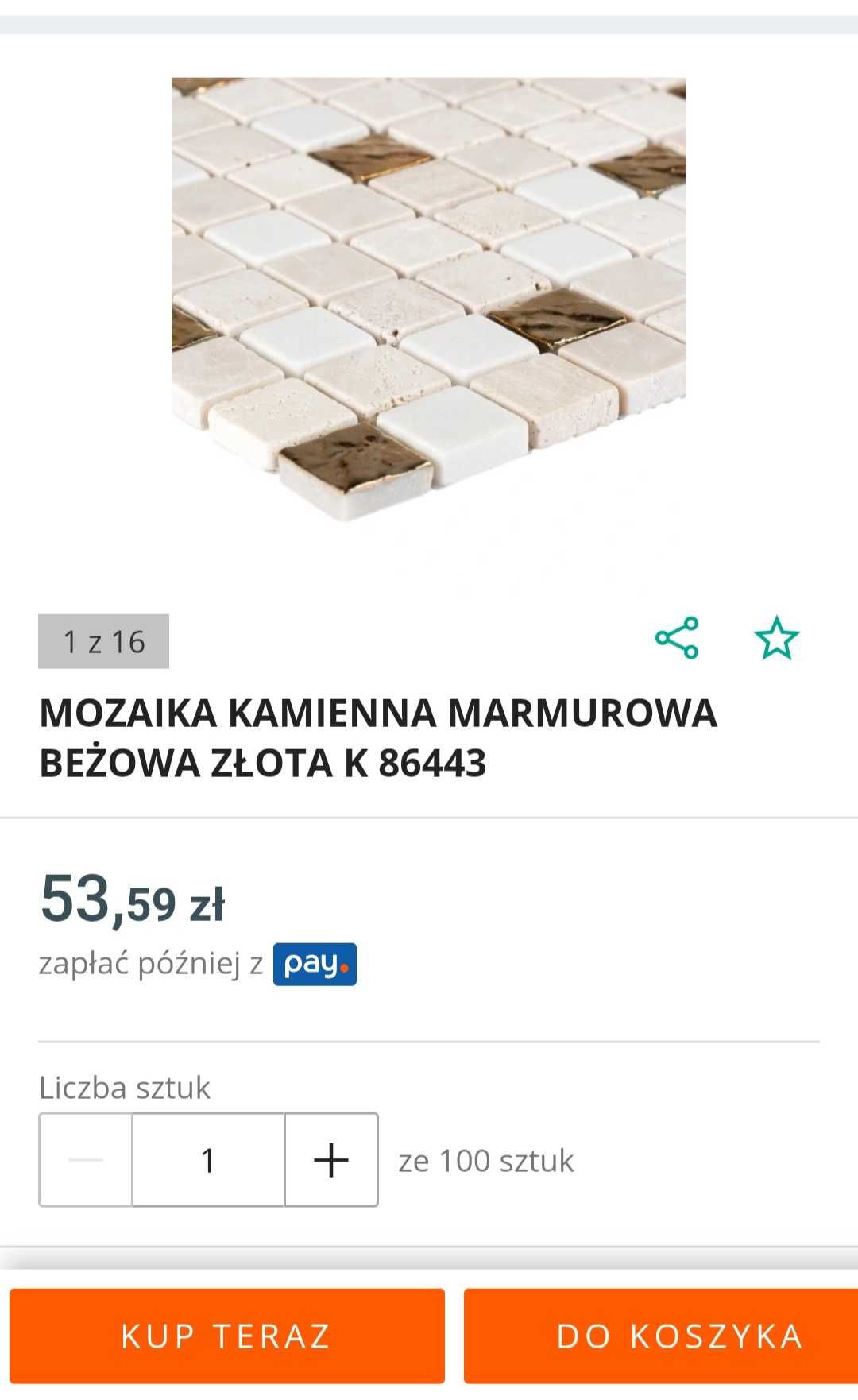 Mozaika marmur złoto Roma Gold 30x30 29 sztuk