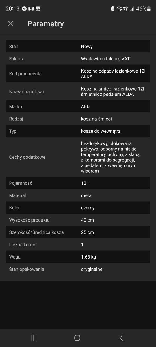 Śmietnik Kosz na śmieci z pedałem 12l bezdotykowy szary