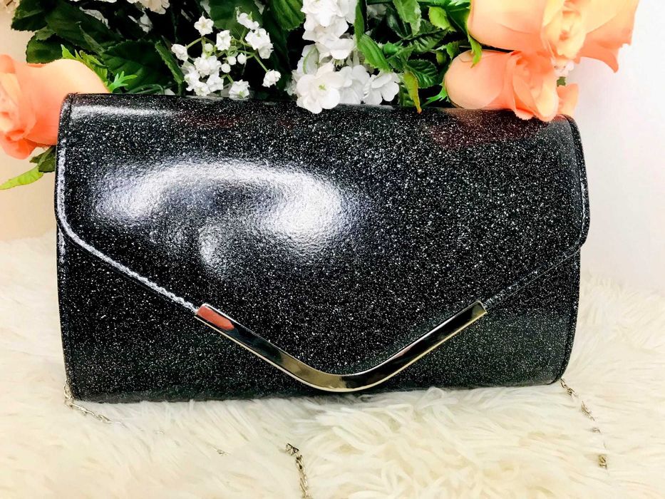 Torebka damska wieczorowa wizytowa kopertówka lakierowana czarna