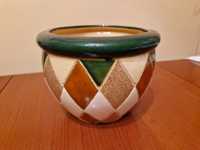 Ceramiczna osłonka na doniczkę, doniczka w geometryczny wzór romby