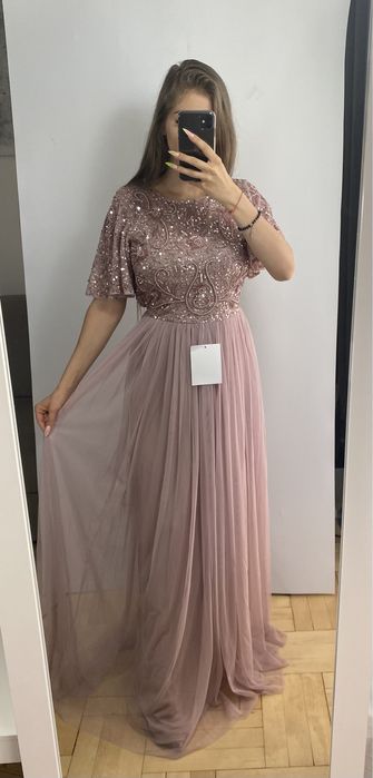 Cudna maxi sukienka tiulowa z ozdobna górą