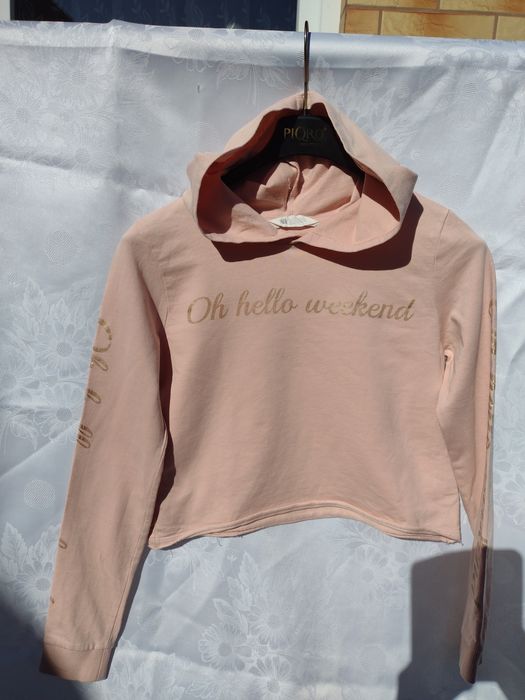 Crop-top brudny pudrowy róż bluza z kapturem ,długi rękaw,cienka