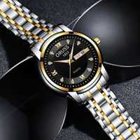 Klasyczny zegarek męski Oruss datownik srebrno złoty garniturowiec box