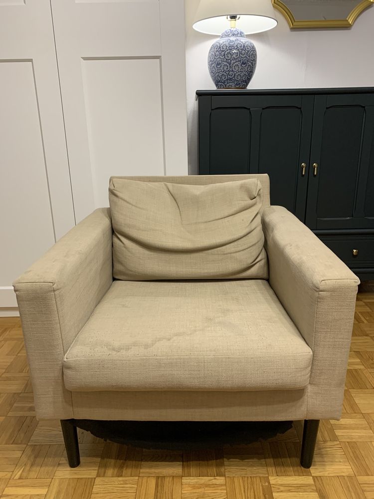 IKEA Friheten fotel beżowy tapicerowany wypoczynkowy