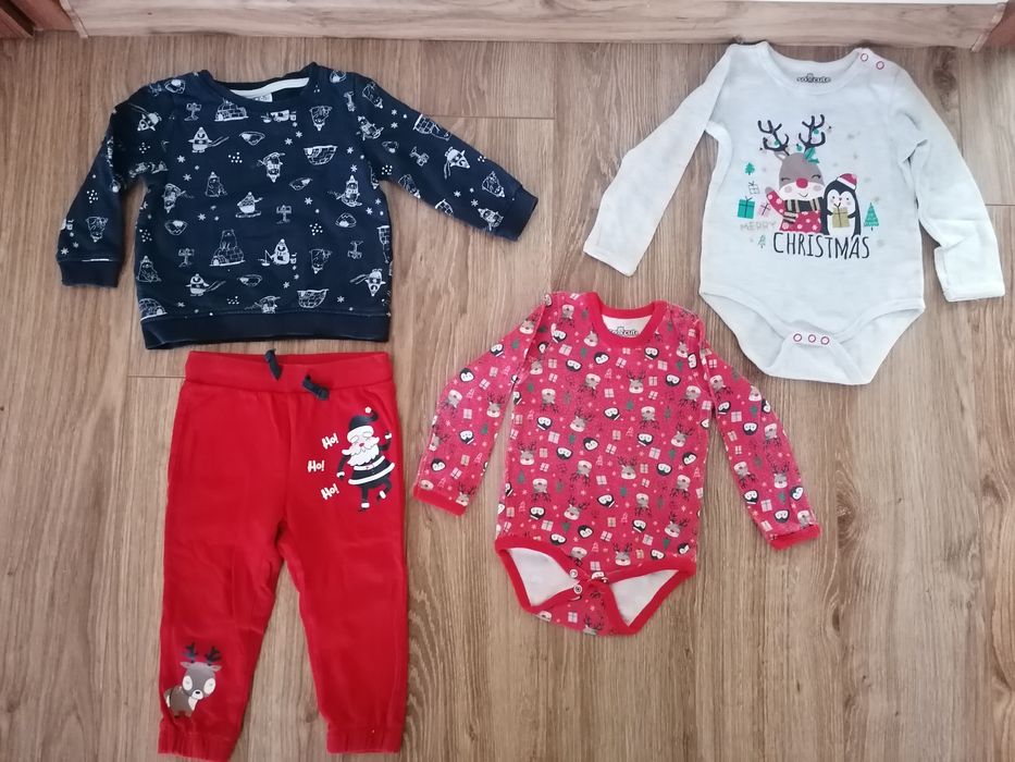 Zestaw świąteczny bluza, body długi rękaw, spodnie rozmiar 86 4 sztuki
