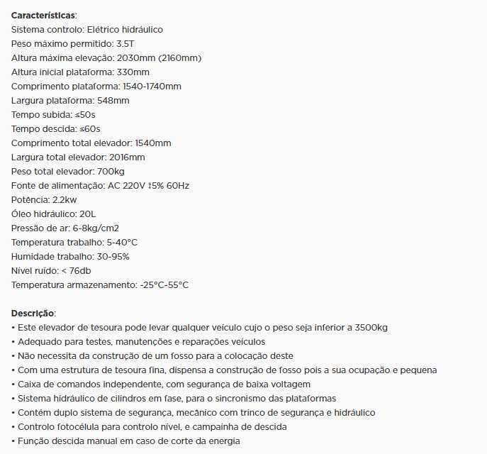 Elevador de Tesoura de Embutir Eletro-hidráulico 3,5Ton KROFTOOLS JL20