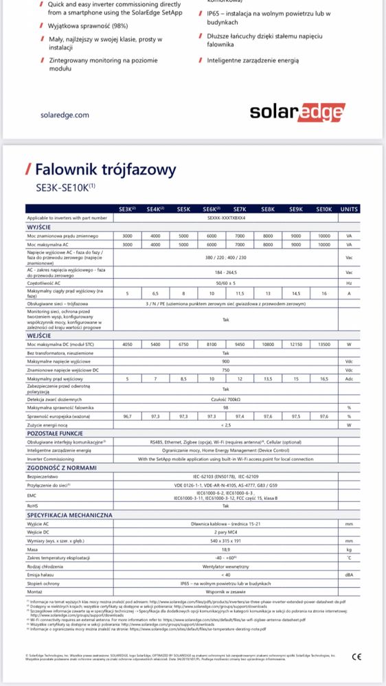 Falownik trójfazowy WiFi, firmy SolarEdge