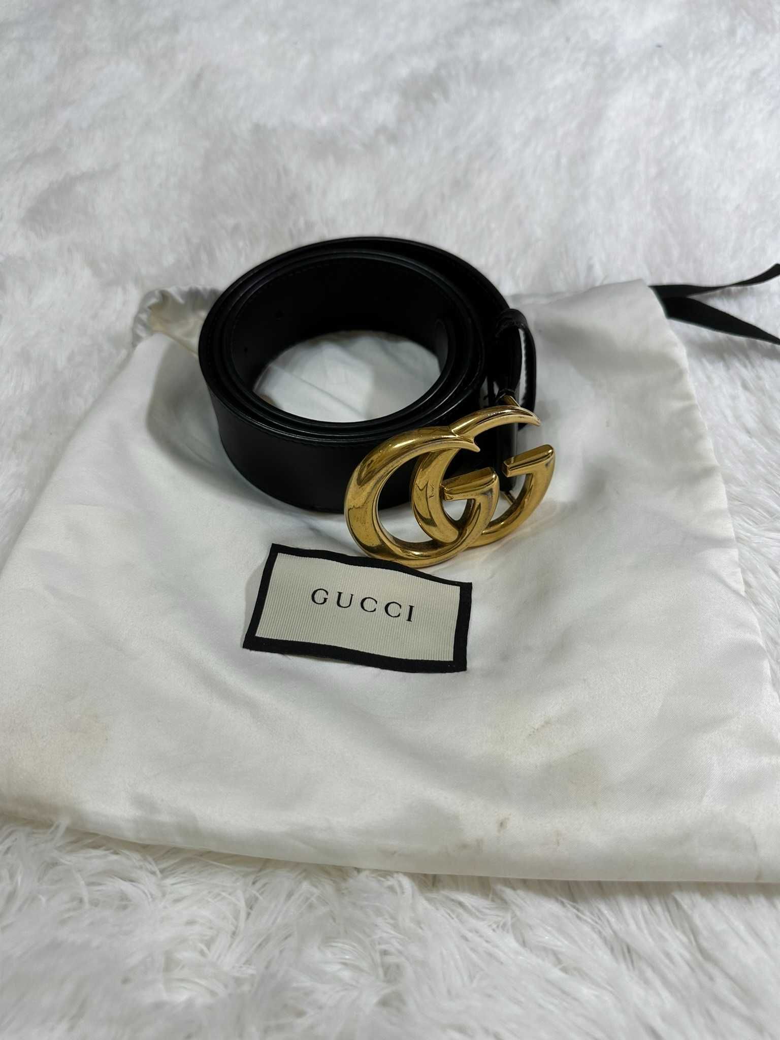 Oryginalny Pasek Gucci Marmont Czarna Skóra Złota Klamra