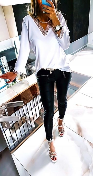 . Biała Tunika Bluzka Elegancka Z Koronką Koszula Do Pracy Plus Size 4