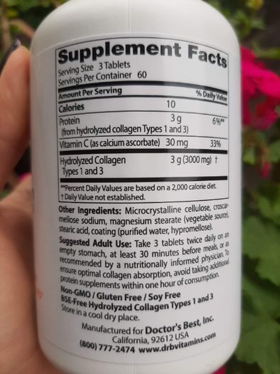 Коллаген Doctor's Best 1000 колаген Collagen тип 1-3 + С витамин 180шт