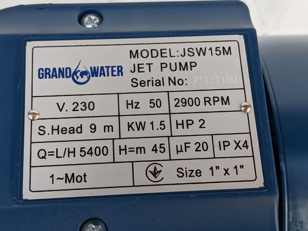 JSW 15m насос центробіжний для поливу і водопостачання 1.5 кВт