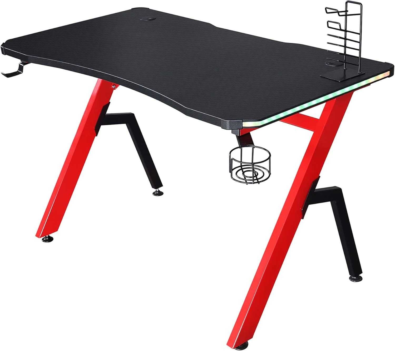 Mesa de gaming ergonómica 120x66  com LED suporte comandos porta-copos